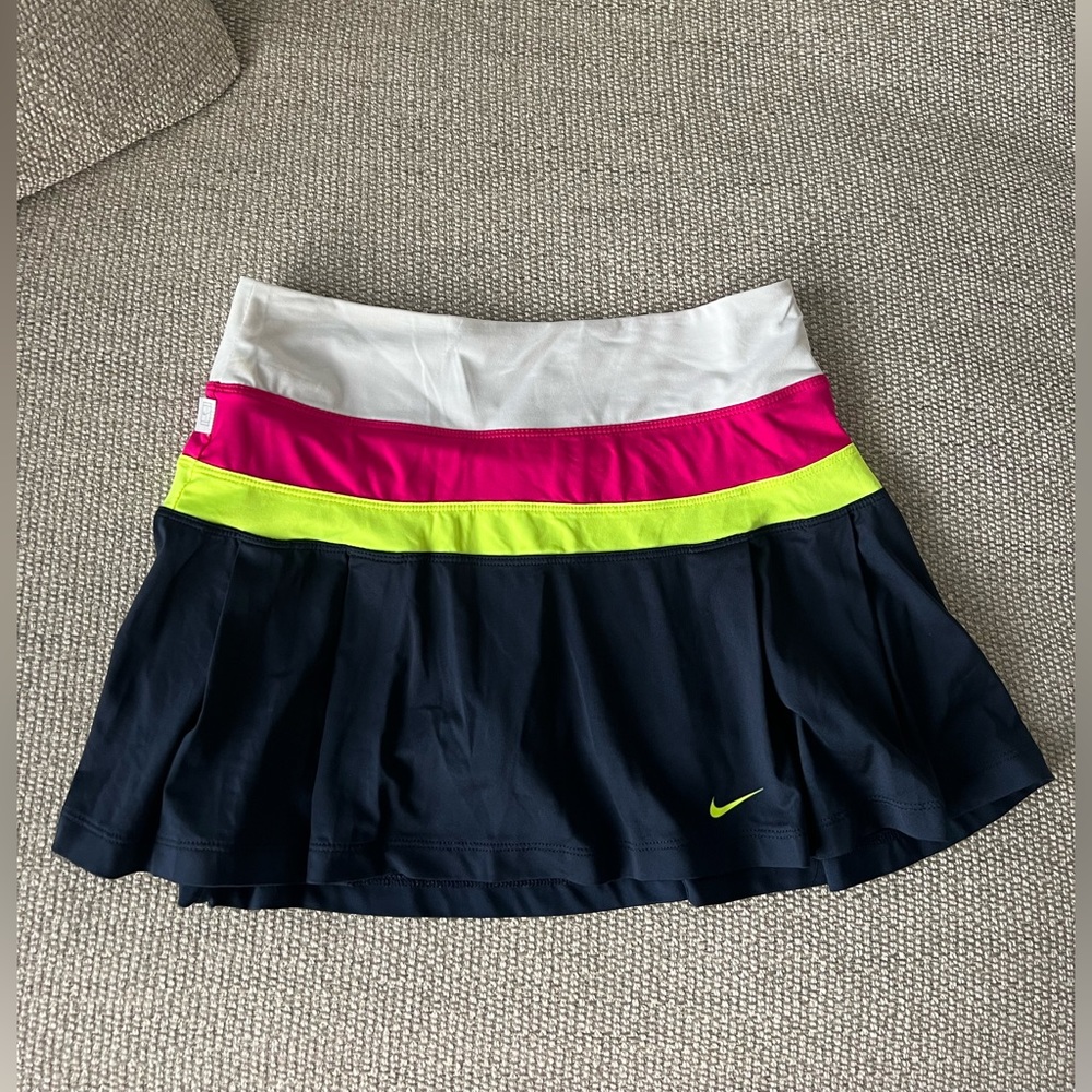 Nike Women's Black Skirt with White, Pink & Neon Yellow Bands